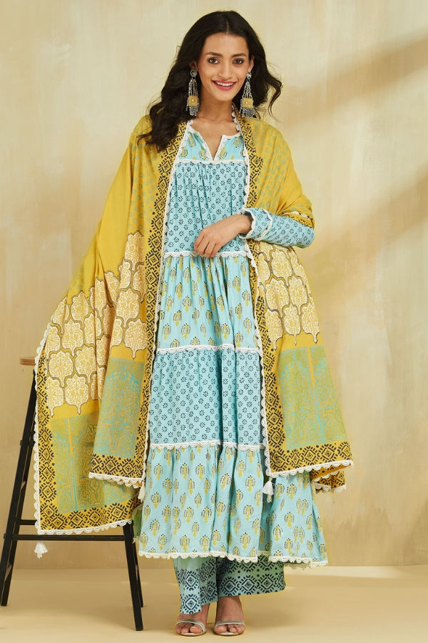 Firoza Kurta With Plazo And Dupatta