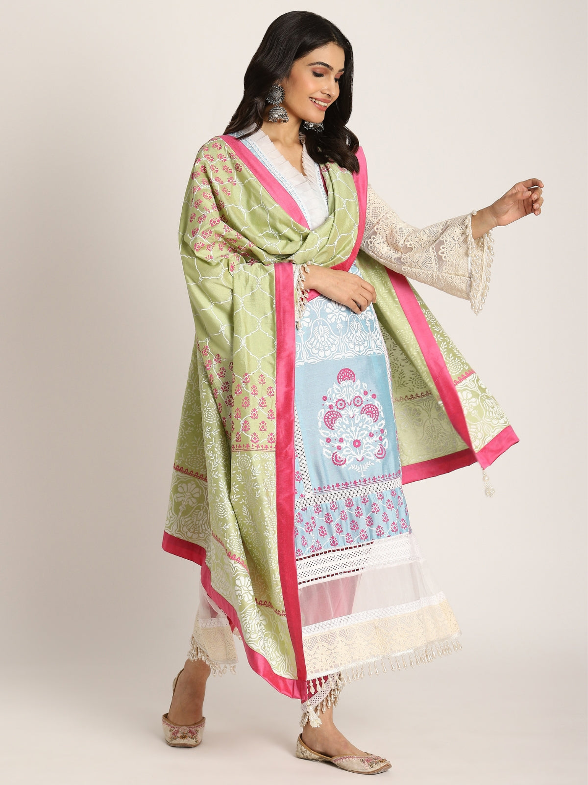 Blue Falak Straight Kurta With Tulip And Dupatta
