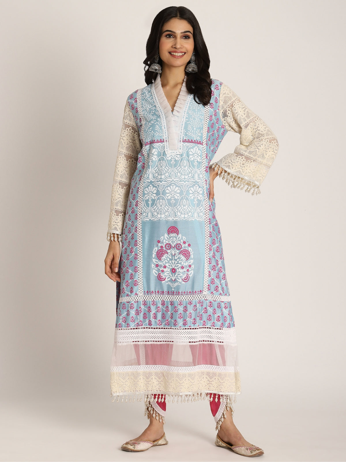 Blue Falak Straight Kurta With Tulip And Dupatta