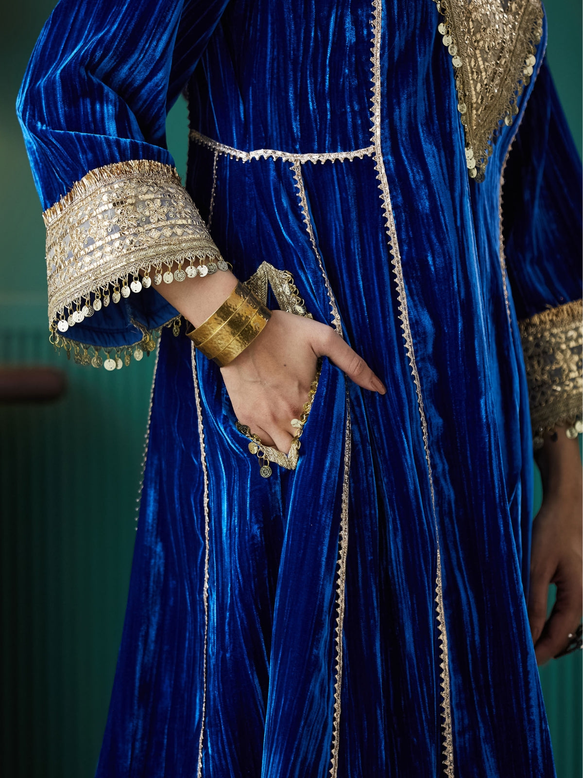 Blue Velvet Magic A Line Long Kurta, With Plazo And Dupatta