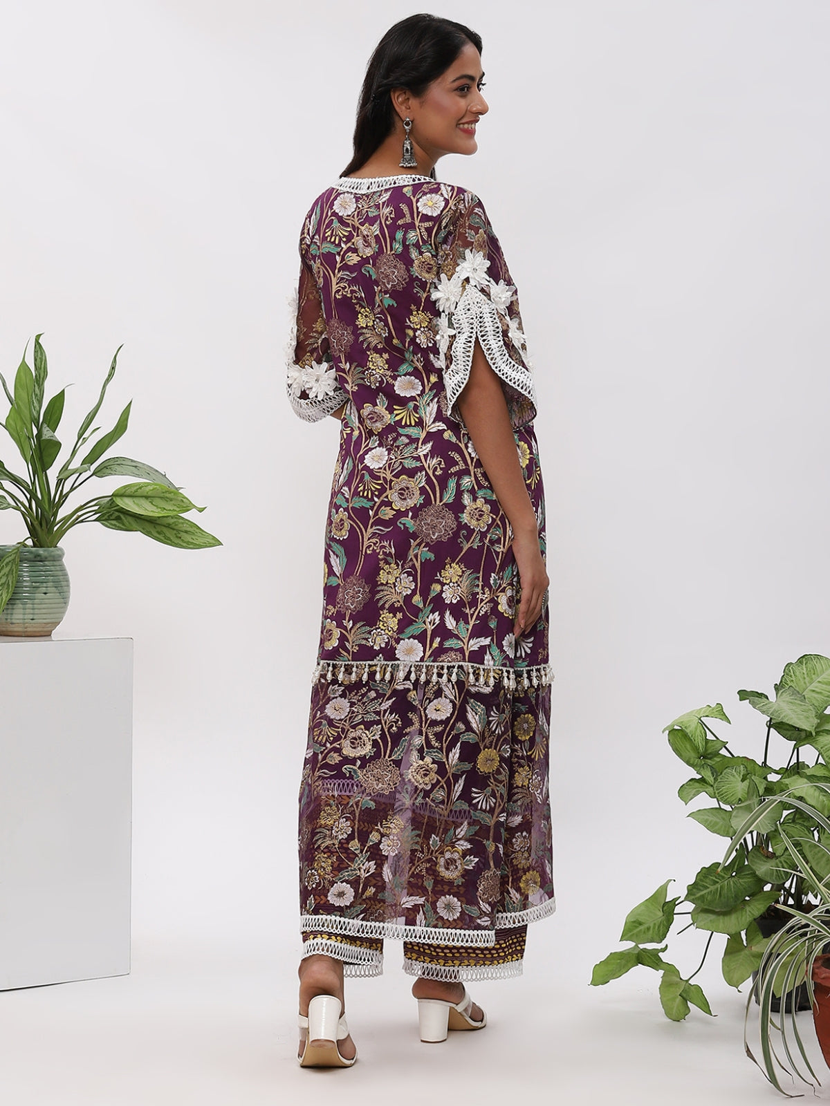Purple Fanah Kurta With Plazo And Dupatta