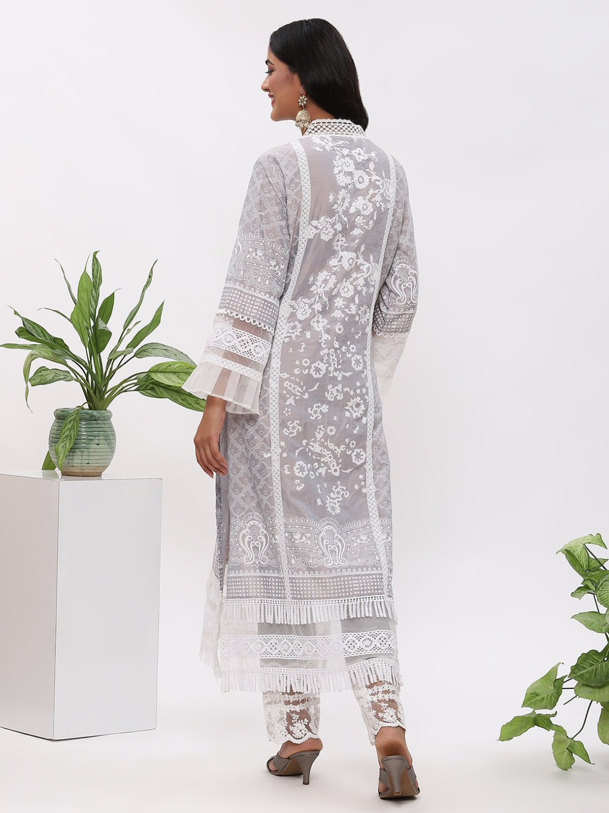 Grey Fanah Kurta With Plazo And Dupatta