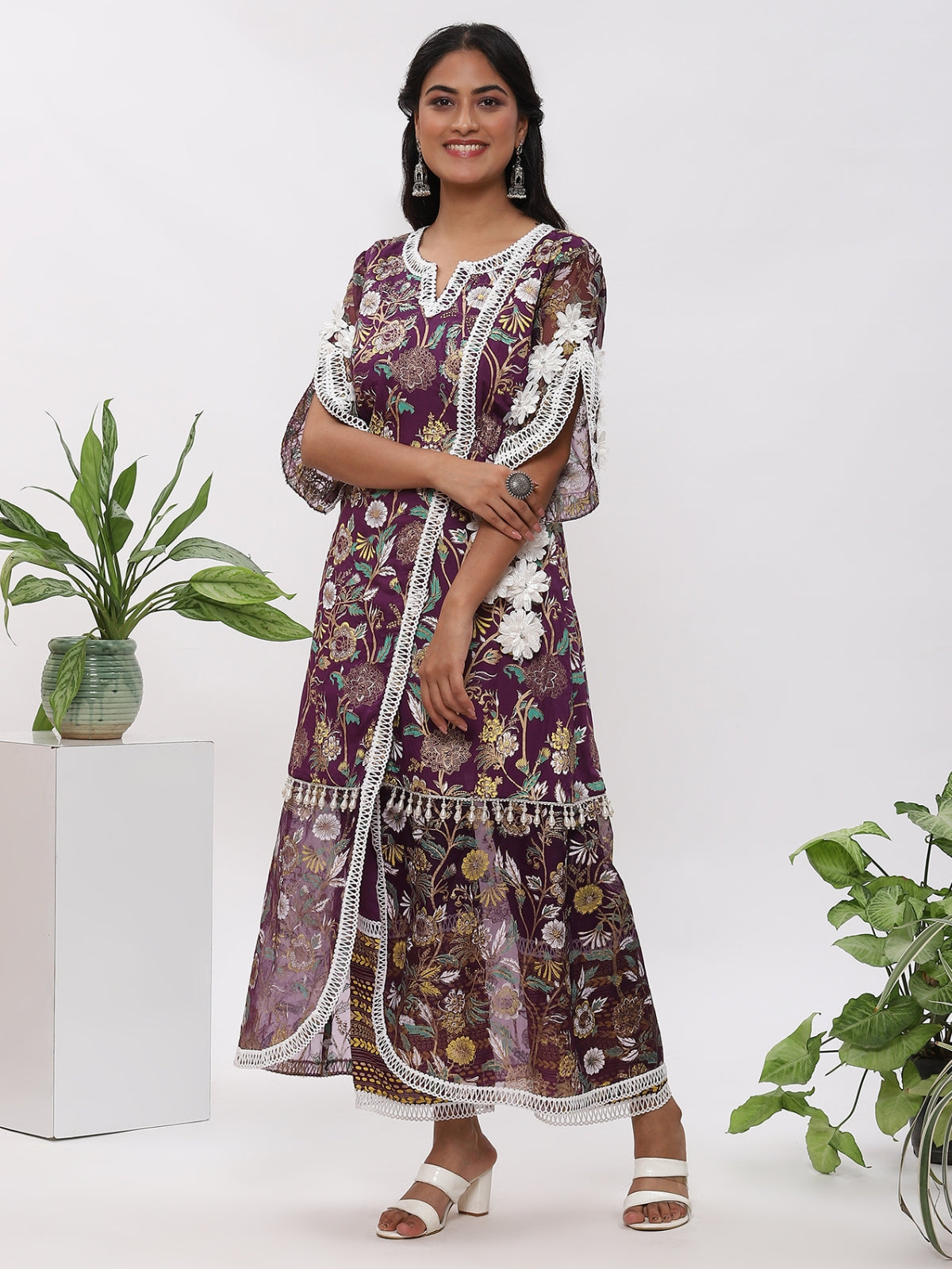 Purple Fanah Kurta With Plazo And Dupatta