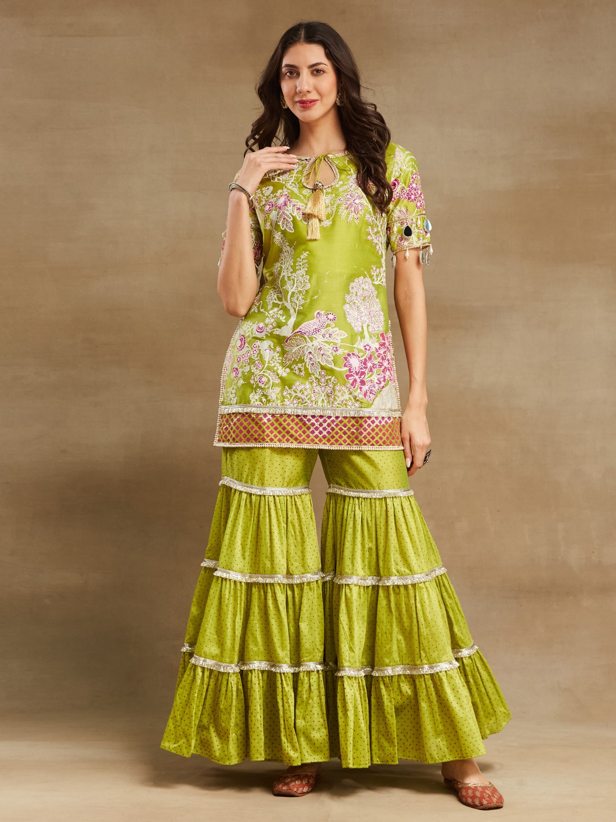 Green Noor key hole kurta with garara and dupatta