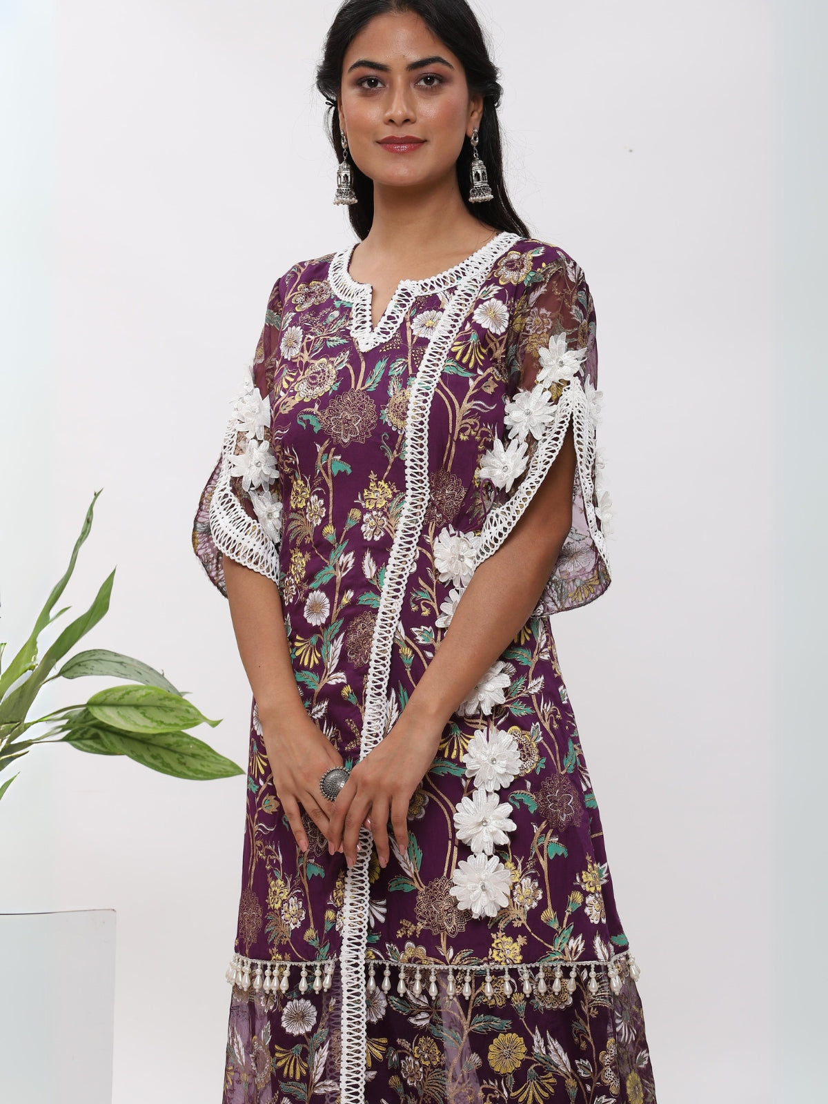 Purple Fanah Kurta With Plazo And Dupatta