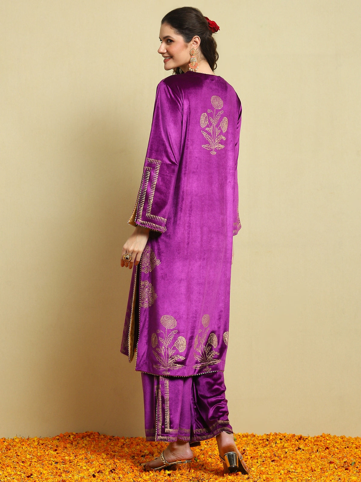 Purple Velvet Magic Kurta With Plazo And Dupatta