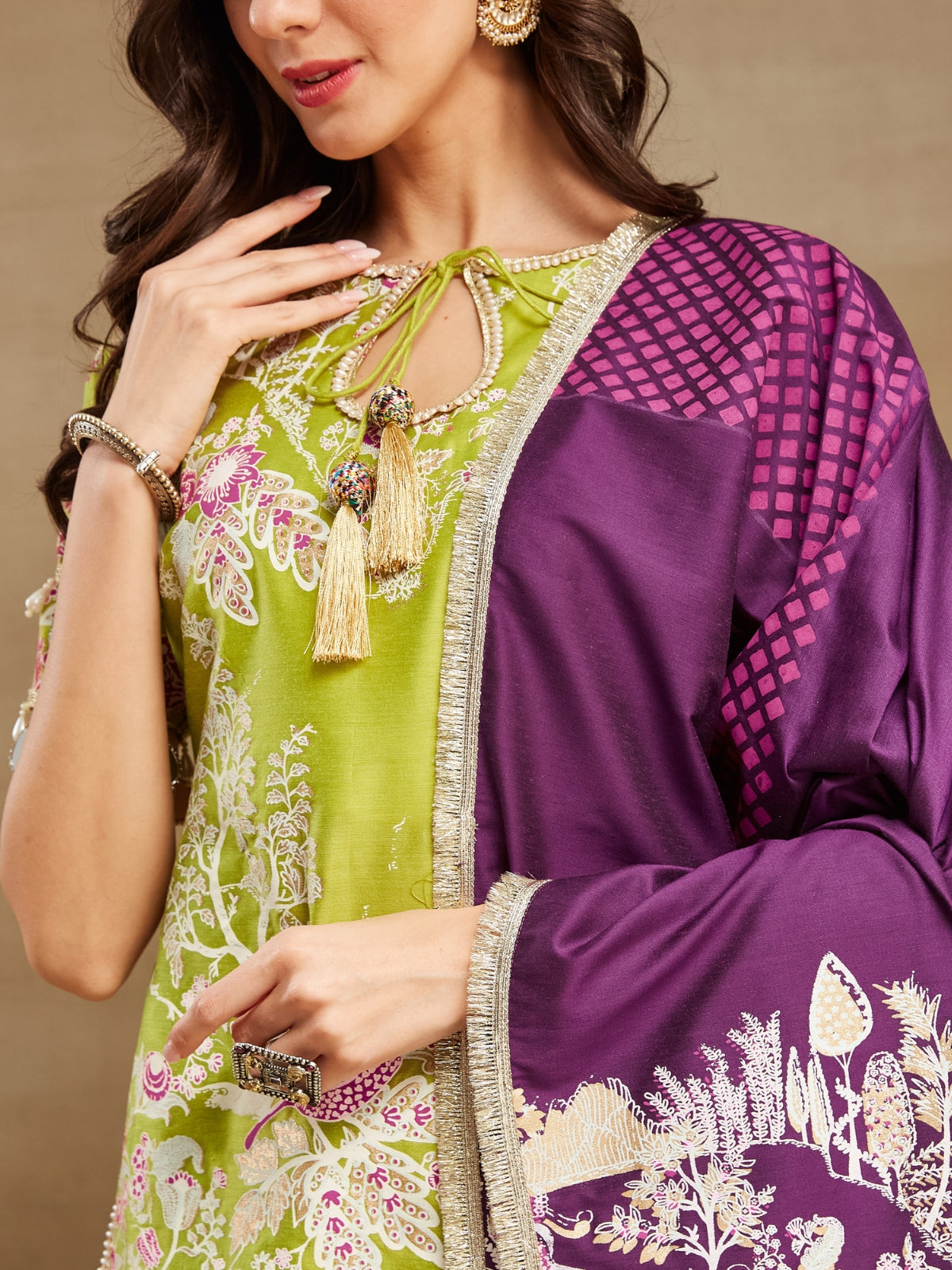 Green Noor key hole kurta with garara and dupatta