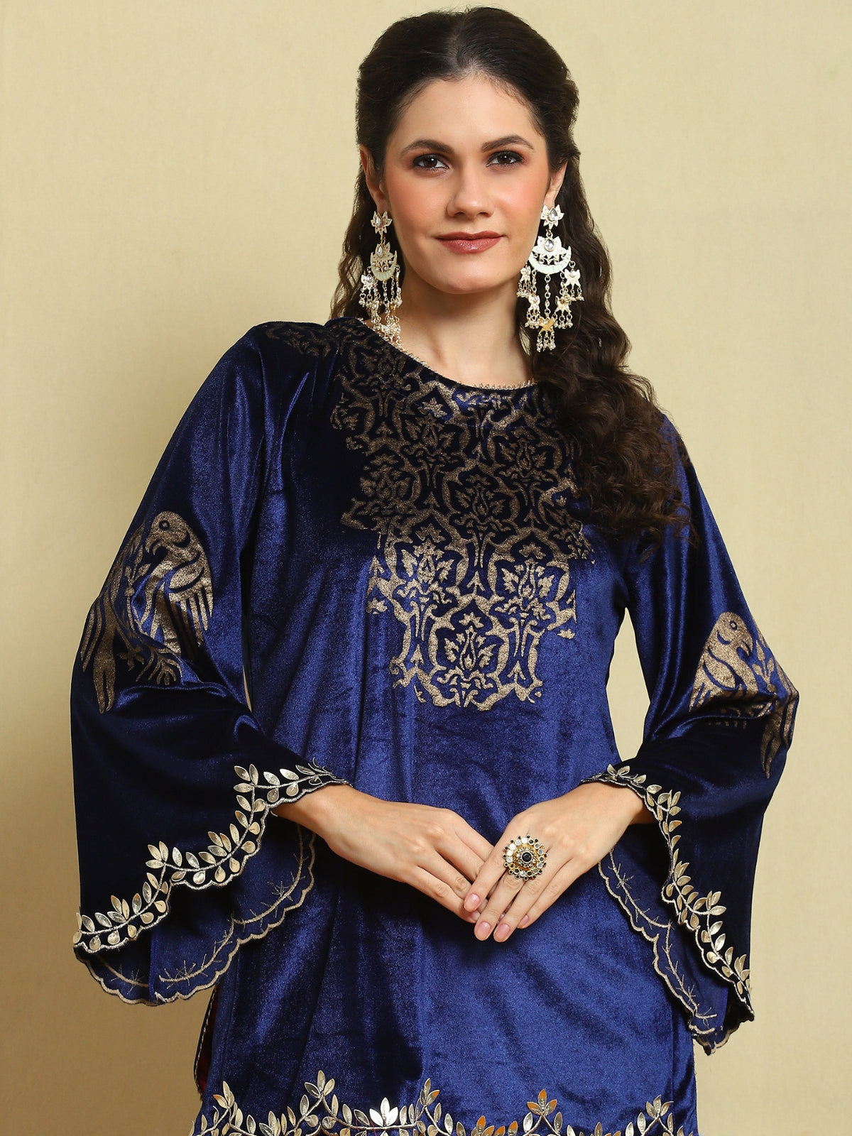 Royal Blue Velvet Magic Kurta With Flared Pant