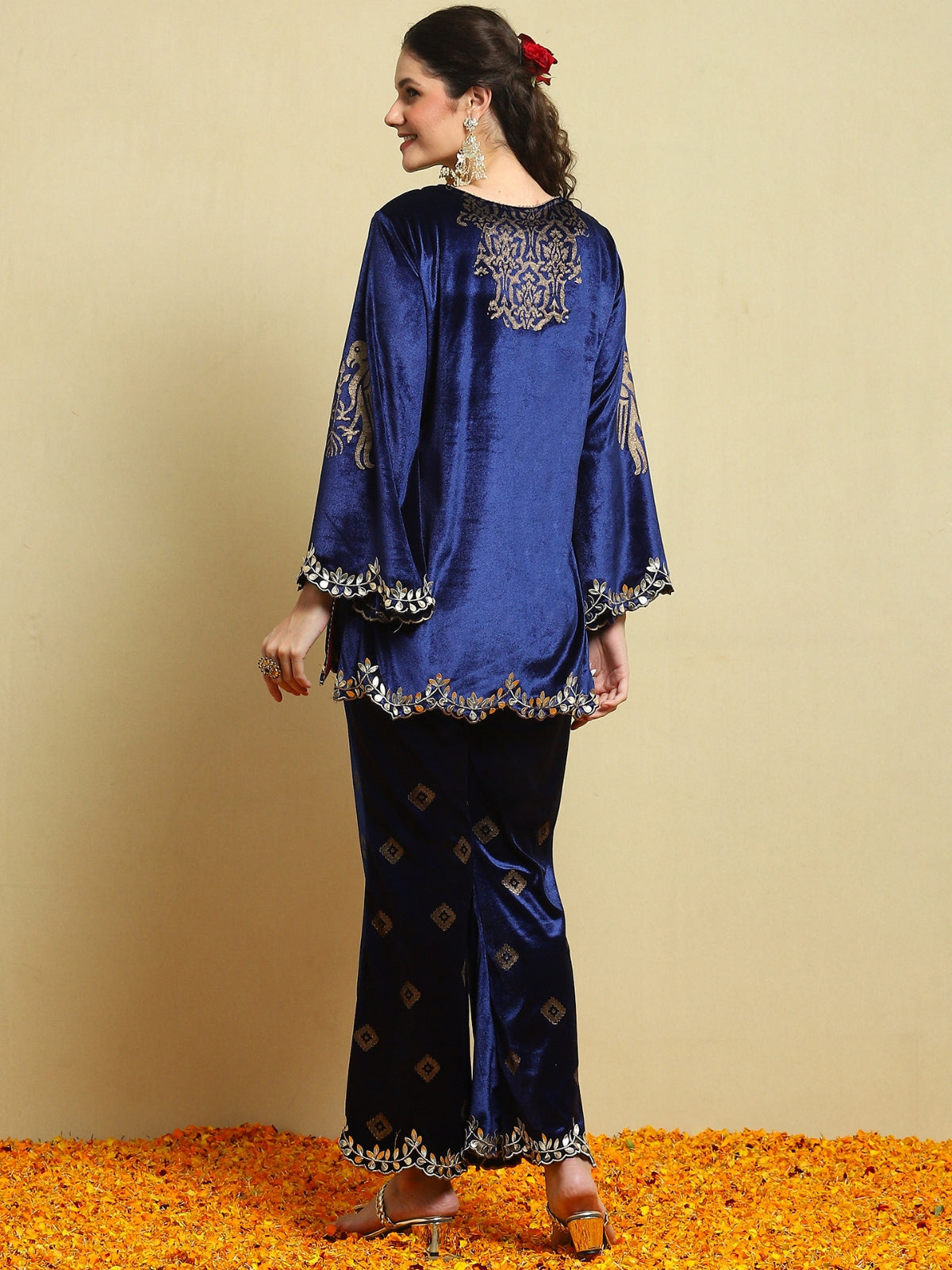 Royal Blue Velvet Magic Kurta With Flared Pant