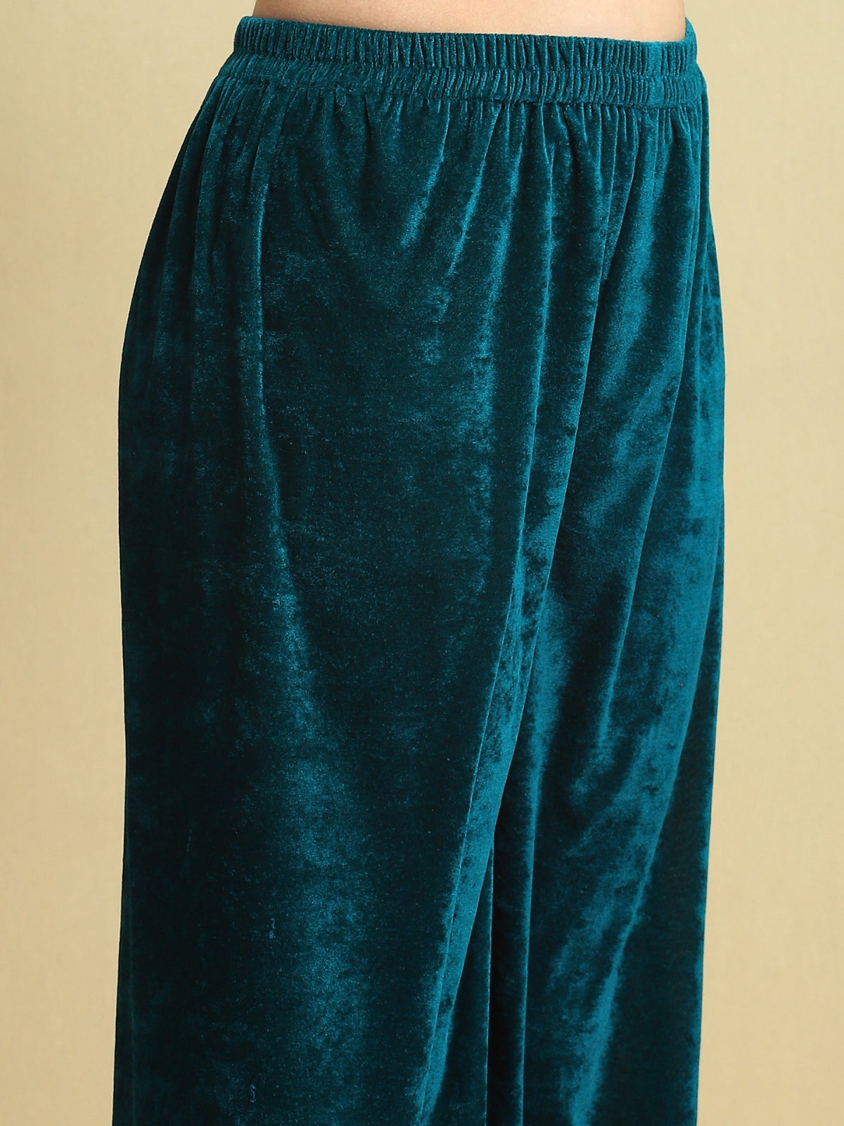 Teal Velvet Magic A Line Kurta With Plazo And Dupatta