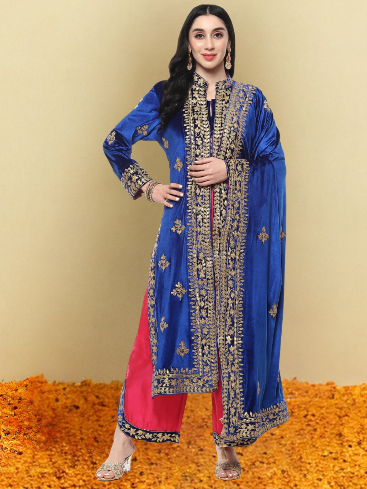 Velvet Magic Jacket With Inner plazo And Dupatta