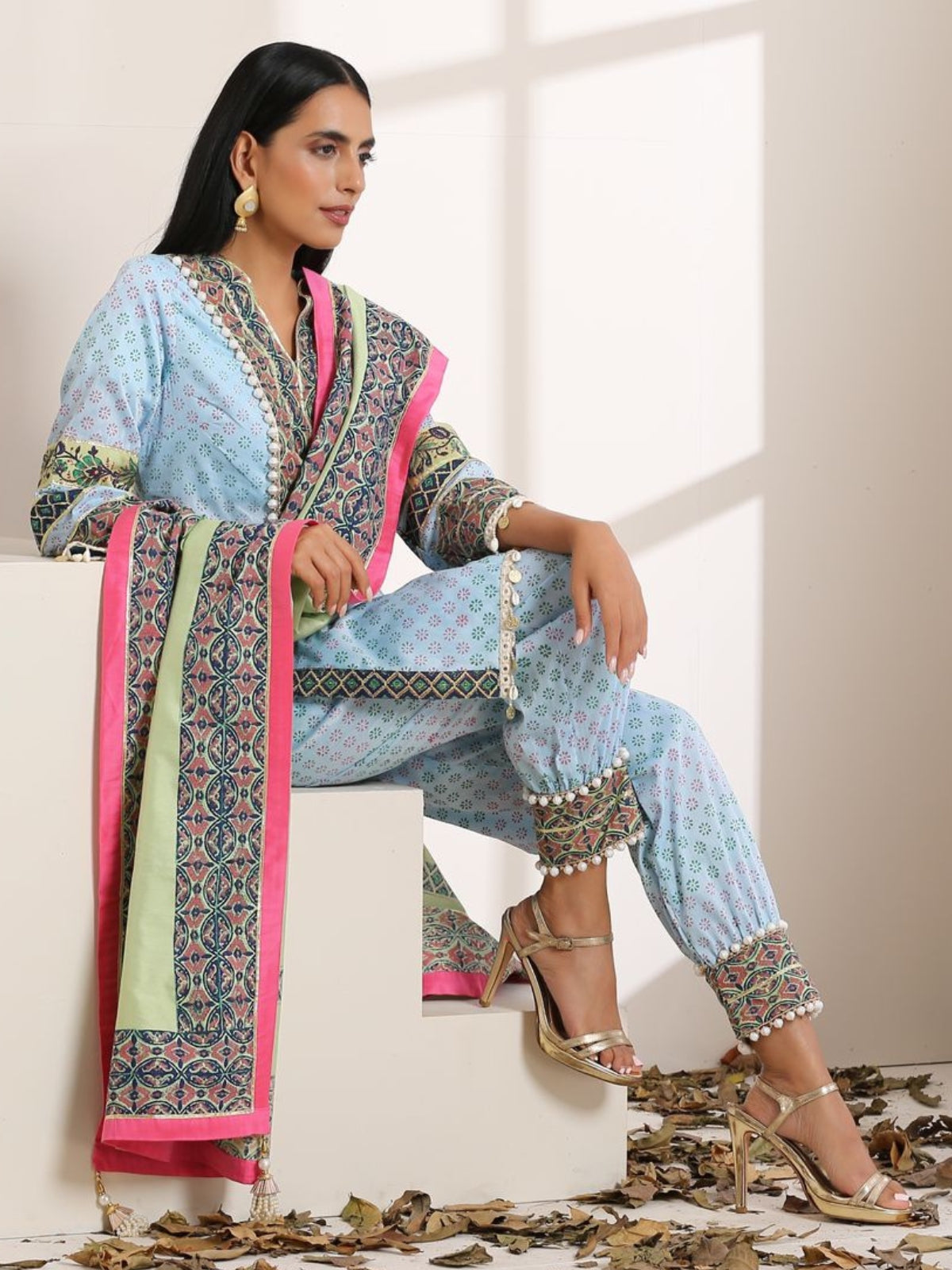 Blue Kalptaru Kurta With Salwar And Dupatta