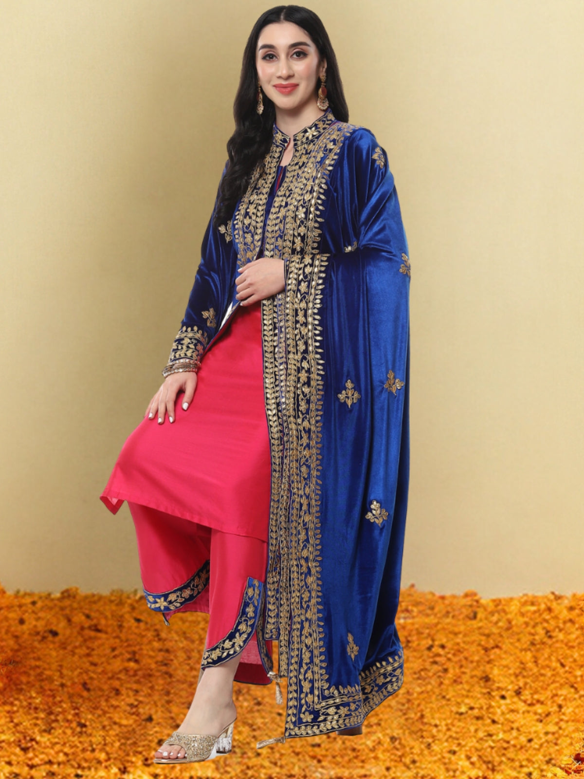 Velvet Magic Jacket With Inner plazo And Dupatta