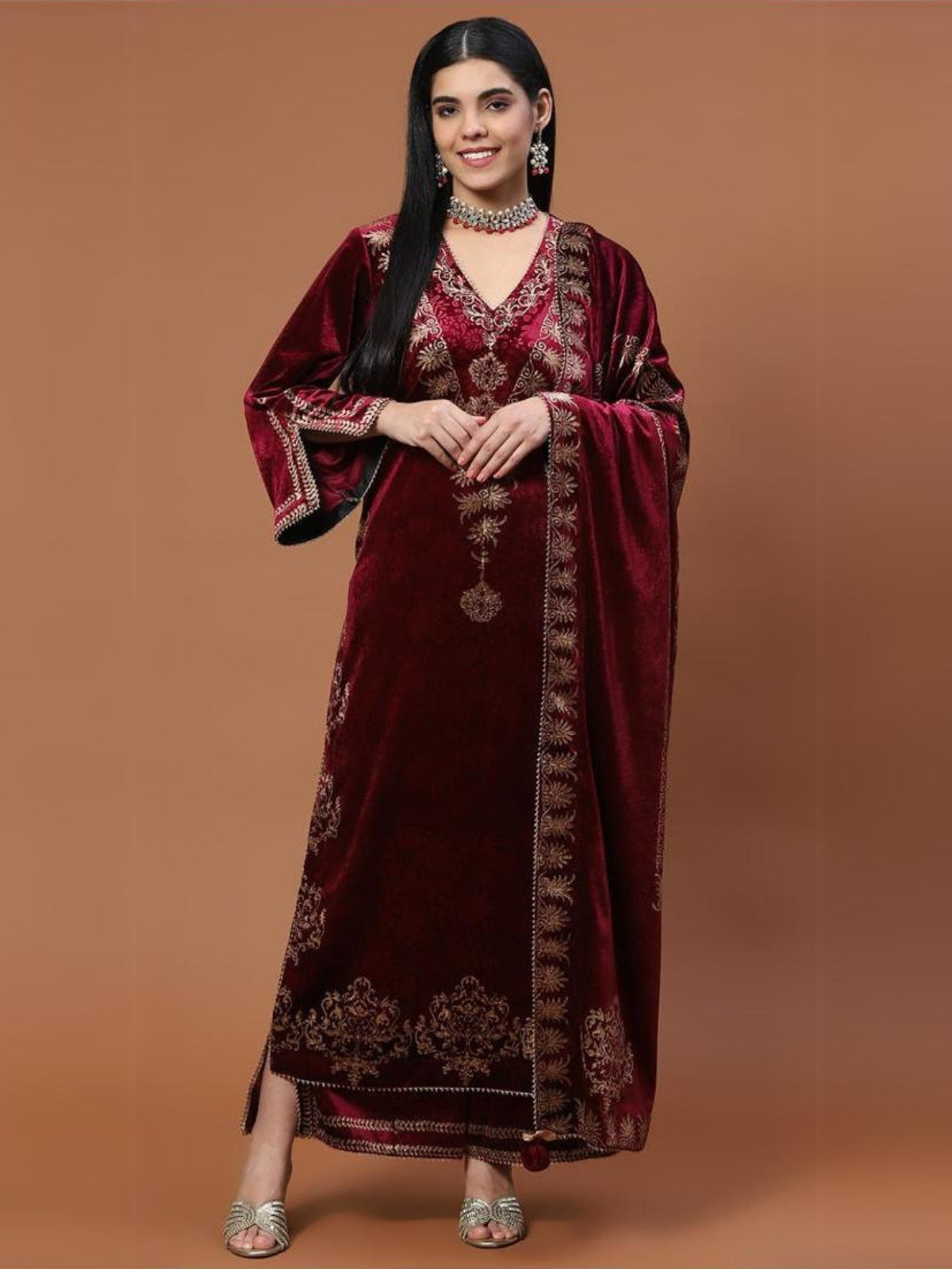 Velvet Magic Long Kurta With Plazo And Dupatta