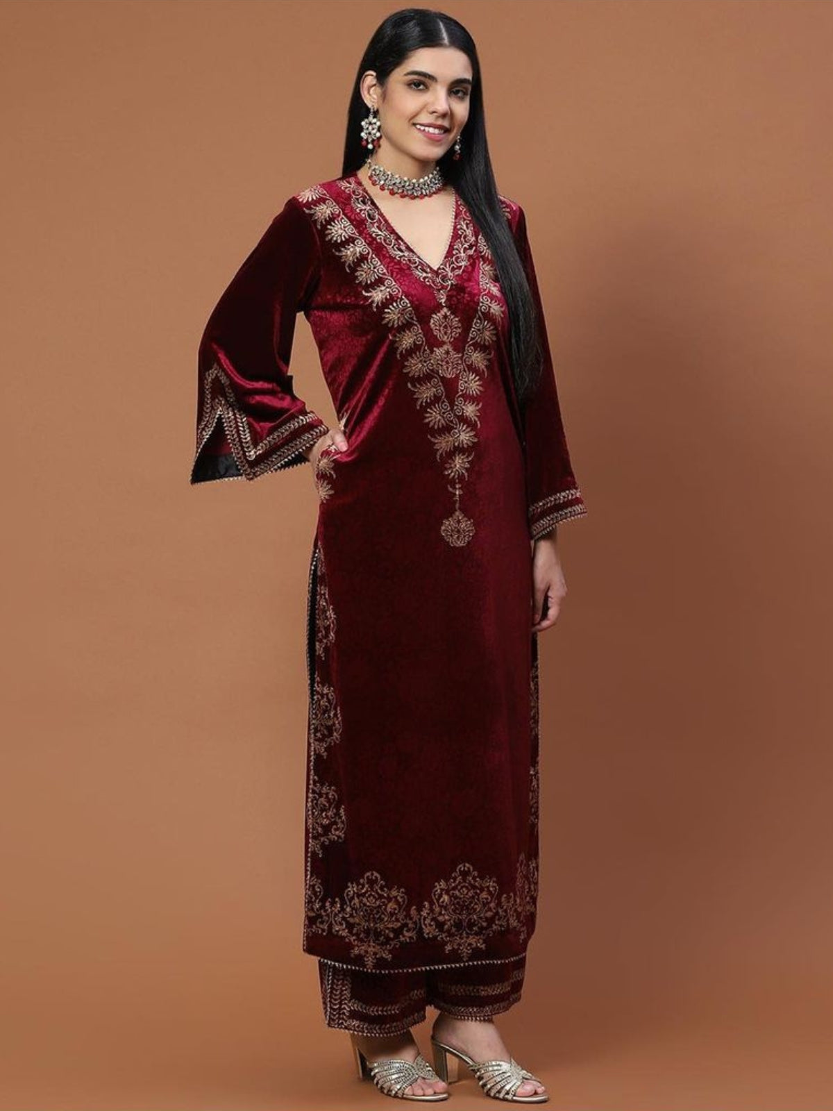 Velvet Magic Long Kurta With Plazo And Dupatta