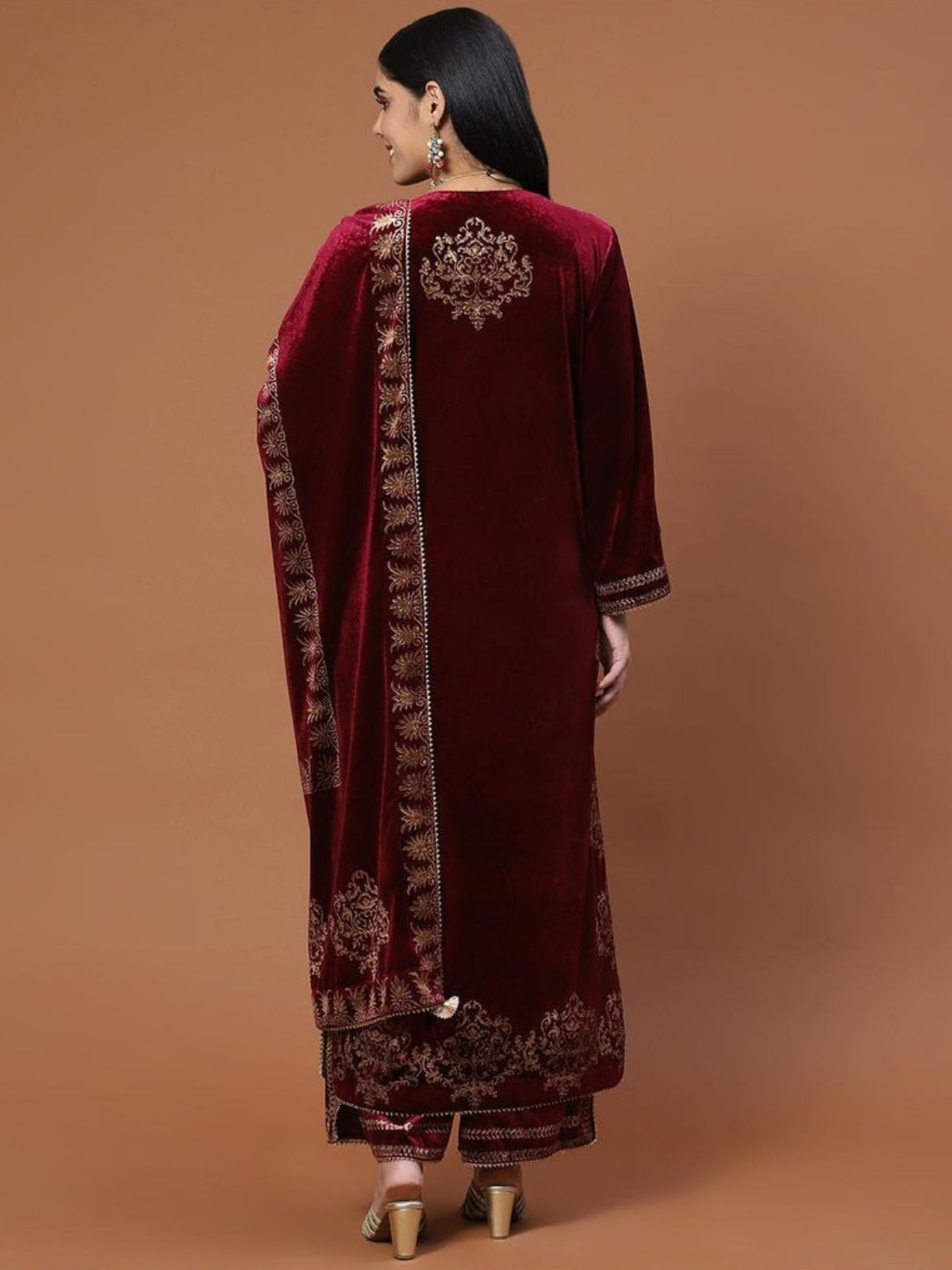 Velvet Magic Long Kurta With Plazo And Dupatta