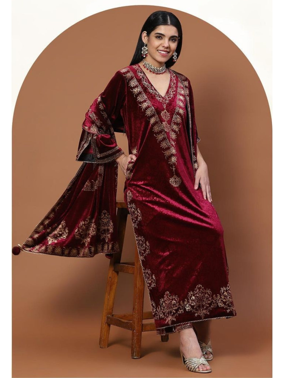 Velvet Magic Long Kurta With Plazo And Dupatta