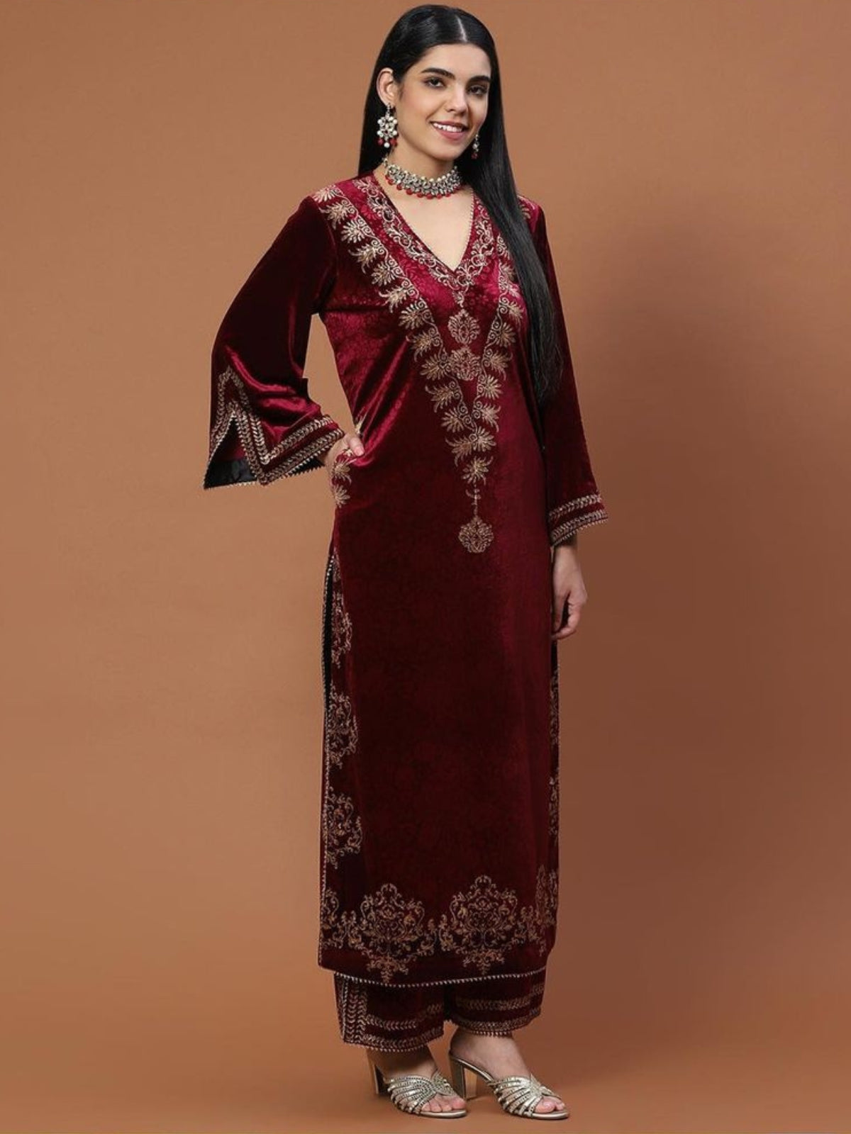 Velvet Magic Long Kurta With Plazo And Dupatta