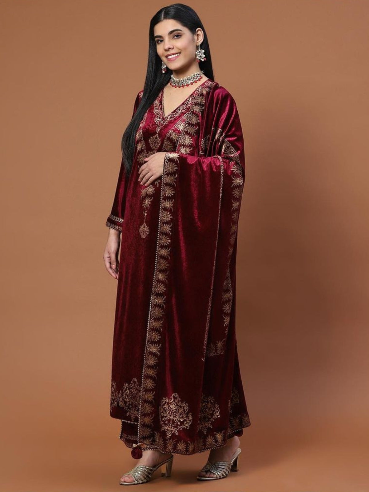 Velvet Magic Long Kurta With Plazo And Dupatta