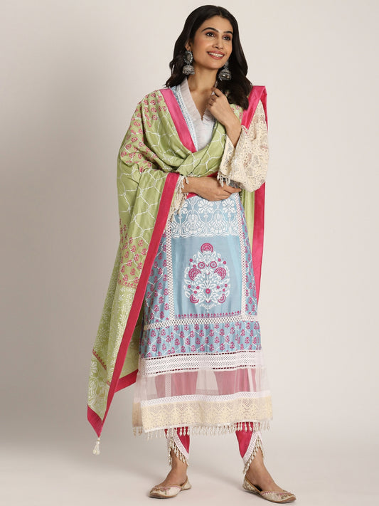 Blue Falak Straight Kurta With Tulip And Dupatta