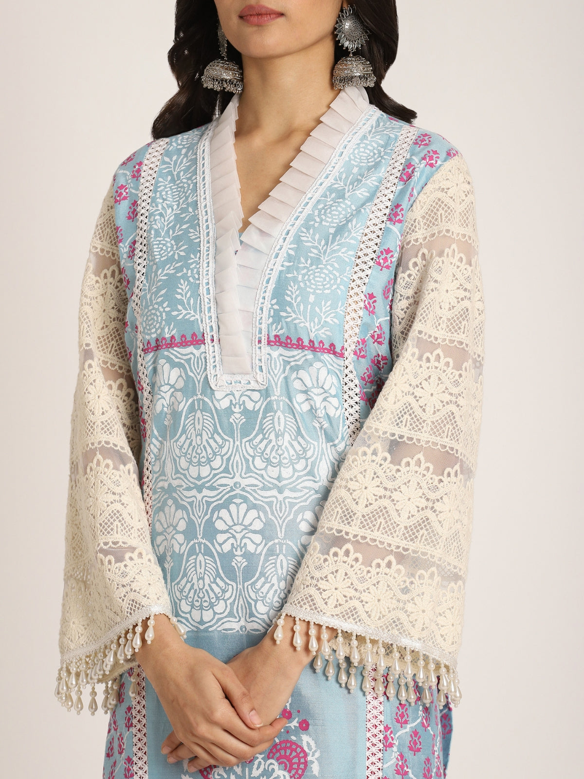 Blue Falak Straight Kurta With Tulip And Dupatta