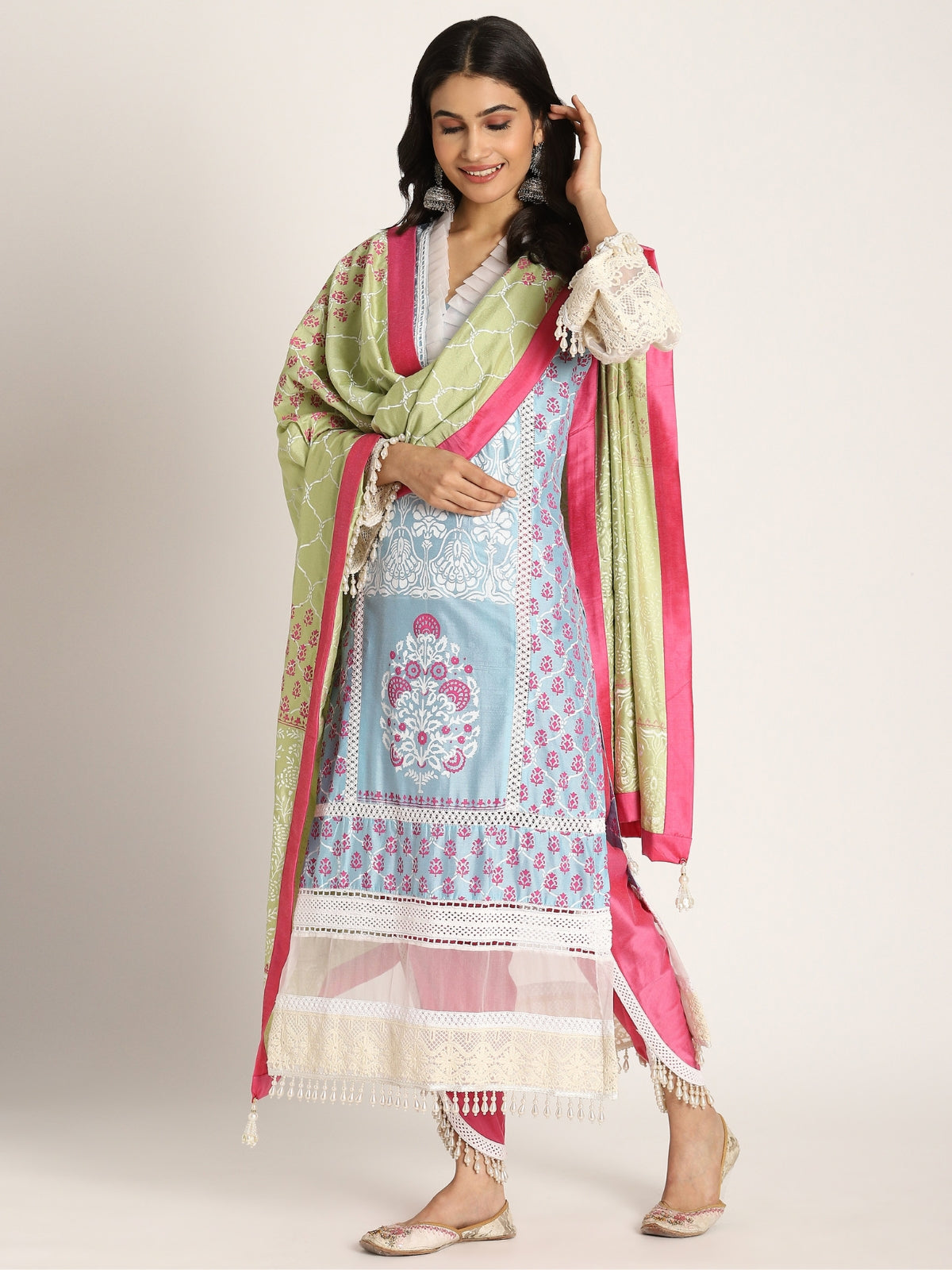 Blue Falak Straight Kurta With Tulip And Dupatta