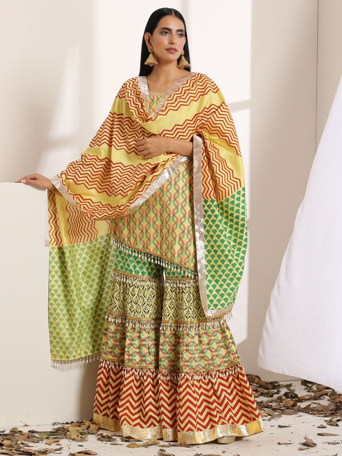 Yellow Kalptaru Kurta With Garara And Dupatta