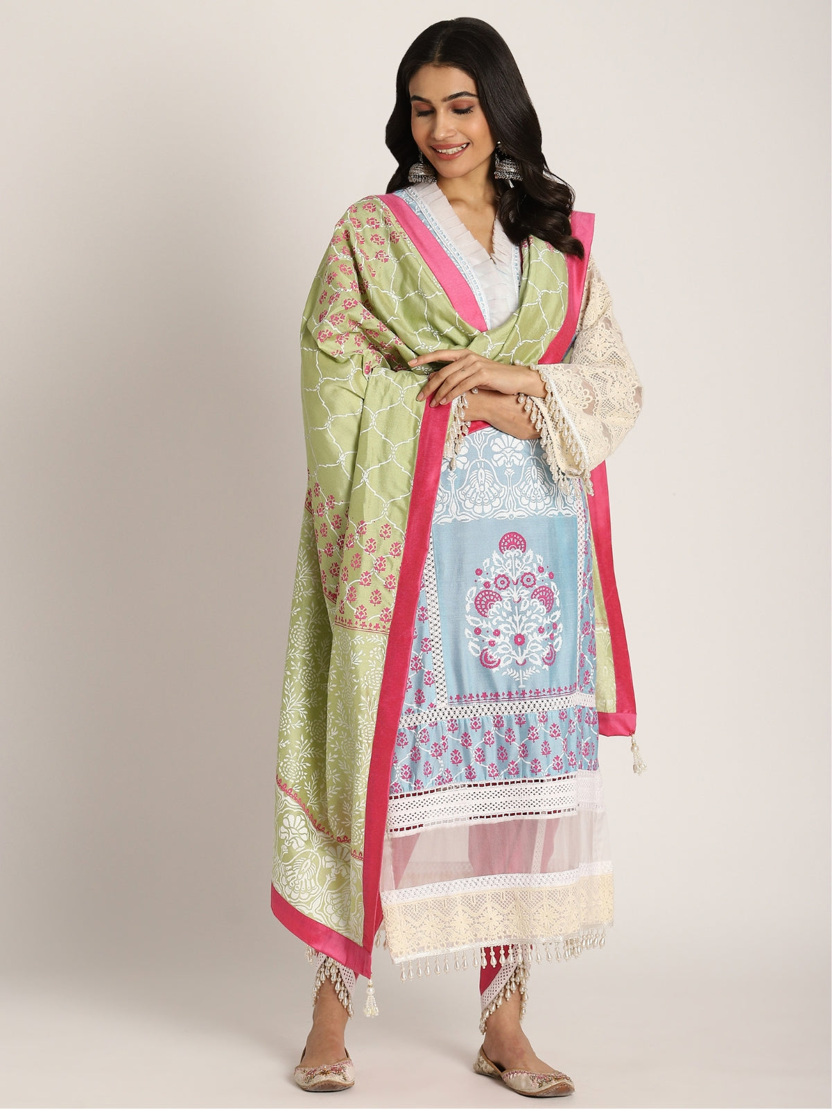 Blue Falak Straight Kurta With Tulip And Dupatta