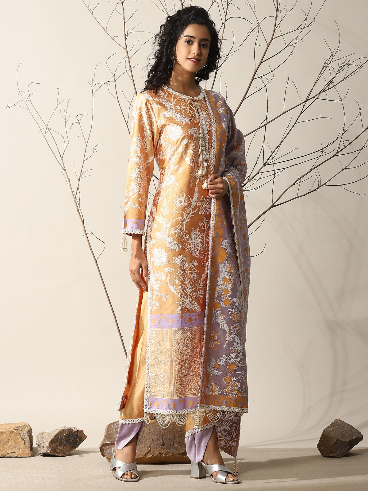 Peachy Orange Rahat Kurta With Dupatta And Tulip Salwar