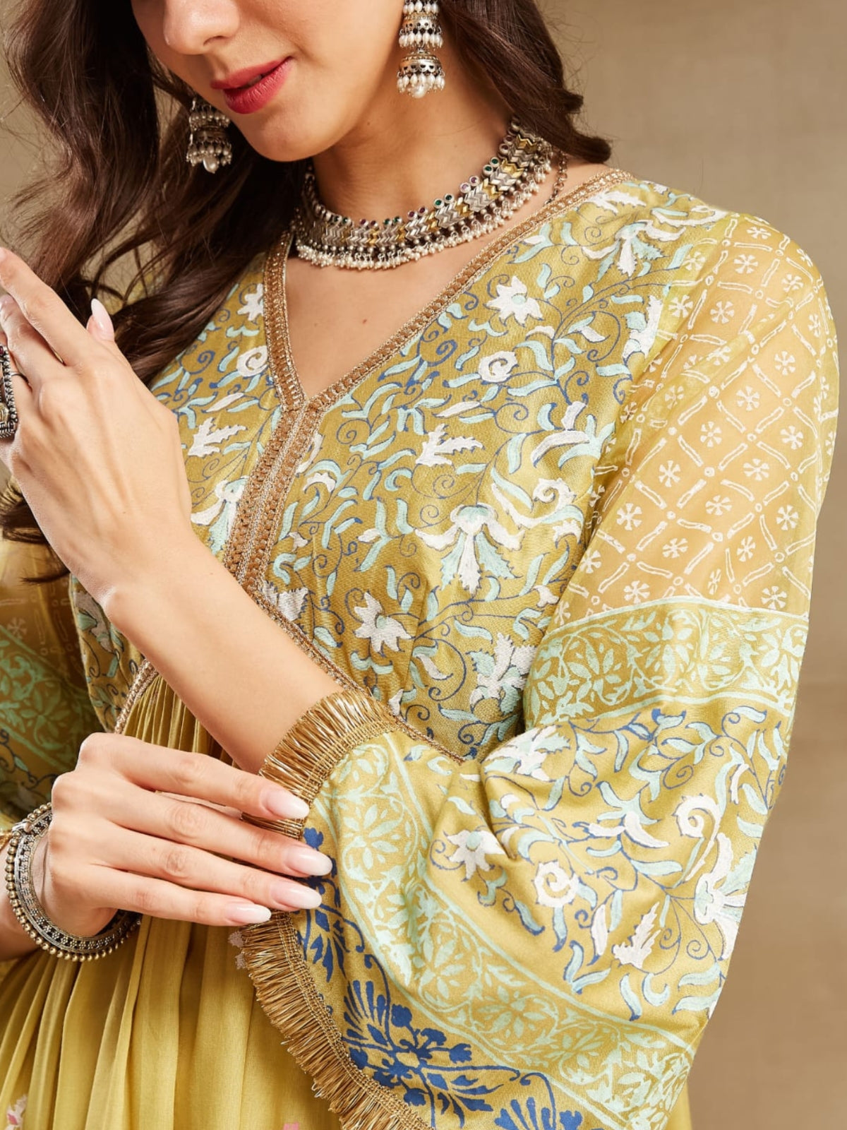 Yellow Noor V Neck Anarkali With Pant And Dupatta