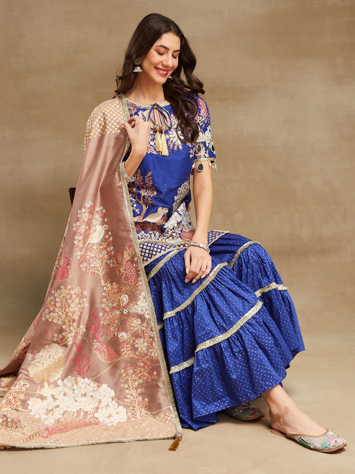 Blue Noor key hole kurta with garara and dupatta