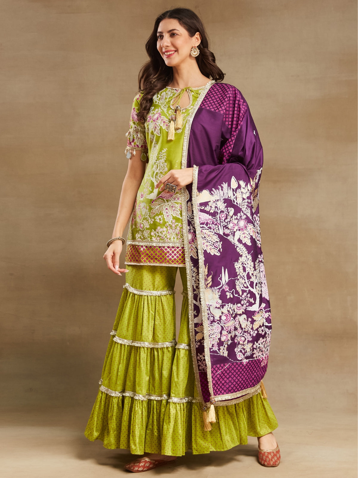 Green Noor key hole kurta with garara and dupatta