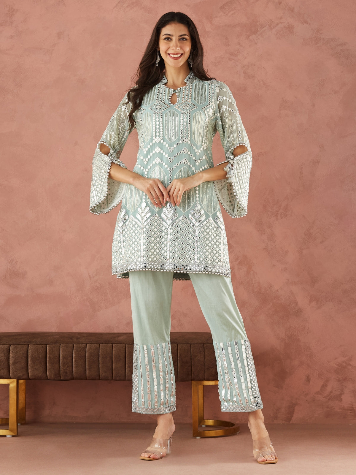 Palak Green Straight Kurta With Slit Pants