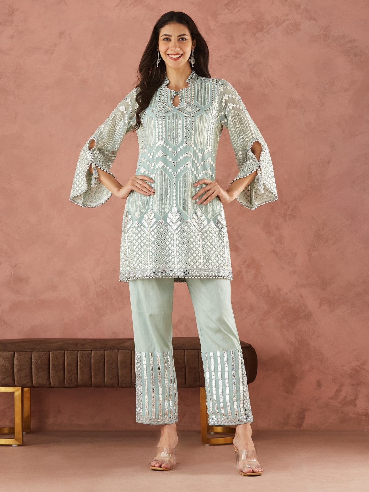 Palak Green Straight Kurta With Slit Pants