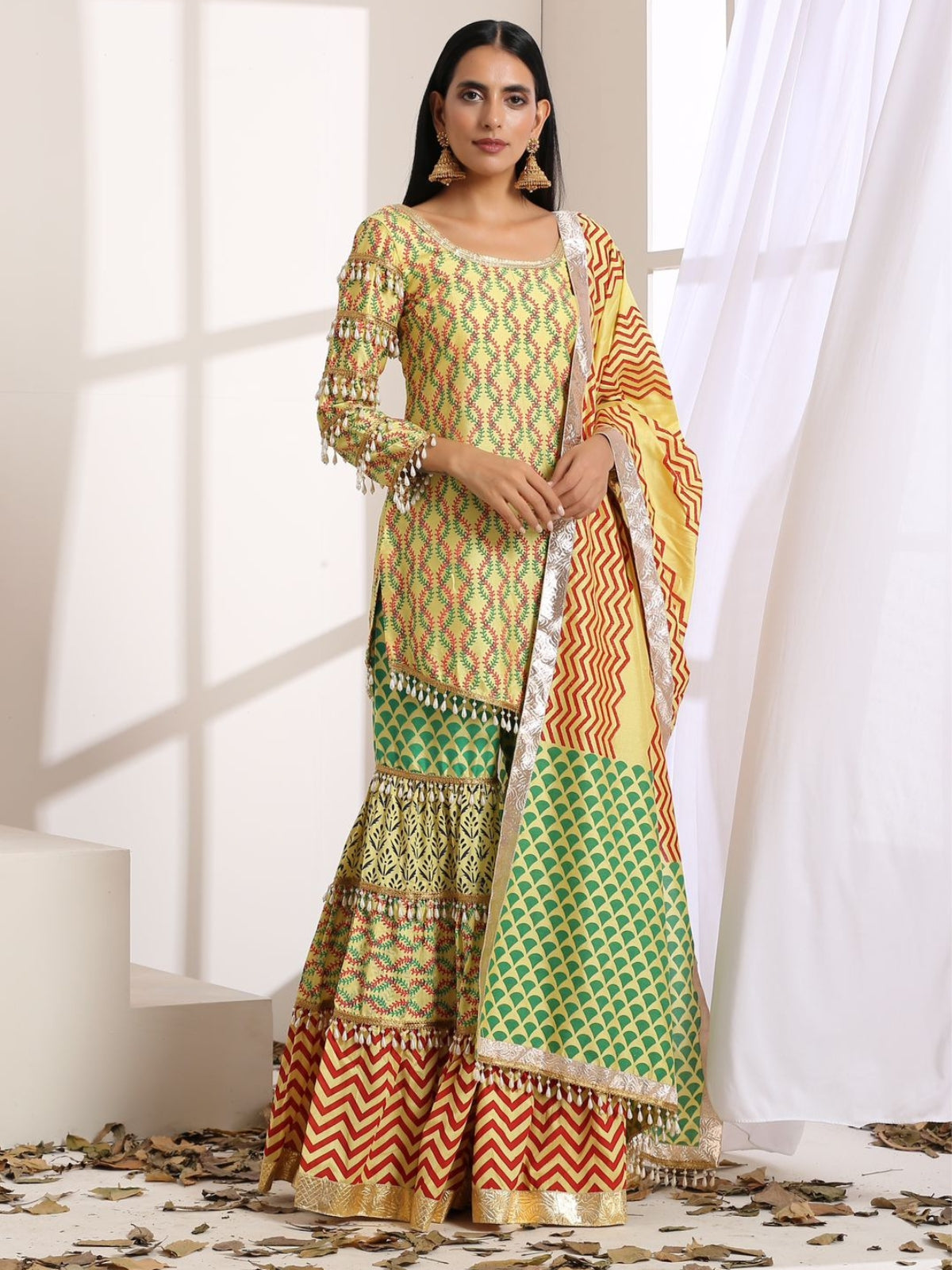 Yellow Kalptaru Kurta With Garara And Dupatta