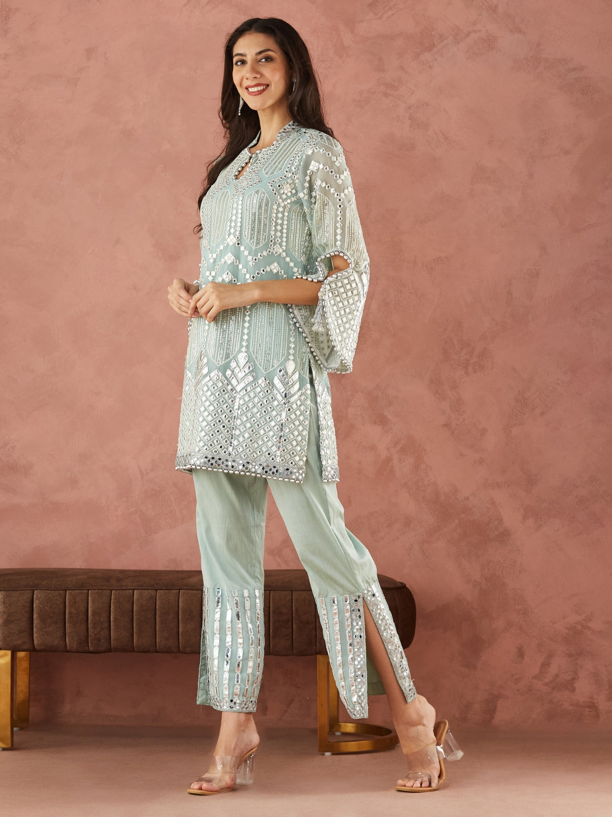 Palak Green Straight Kurta With Slit Pants