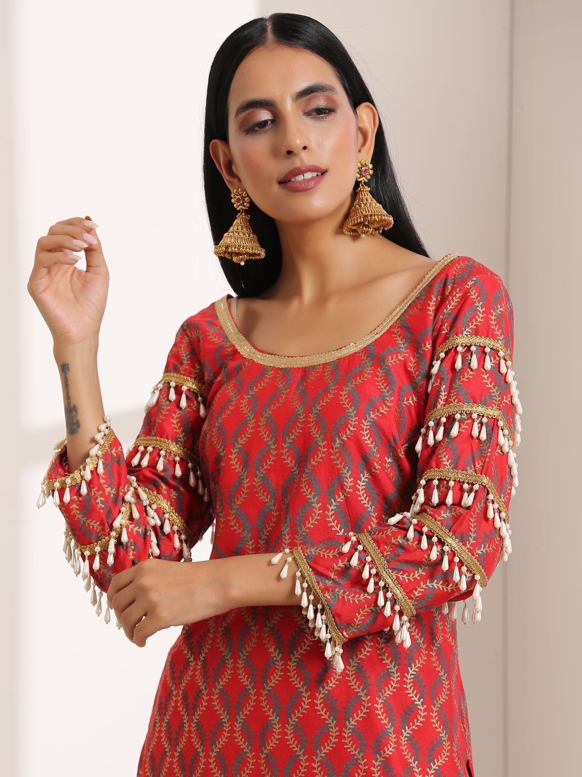 Red Kalptaru Kurta With Garara And Dupatta