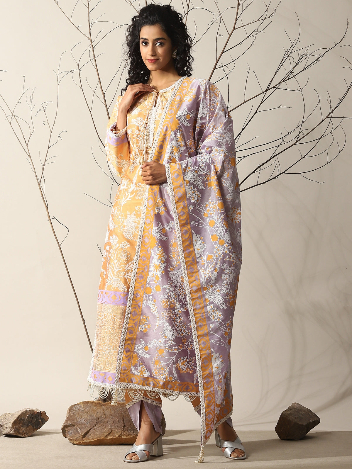 Peachy Orange Rahat Kurta With Dupatta And Tulip Salwar