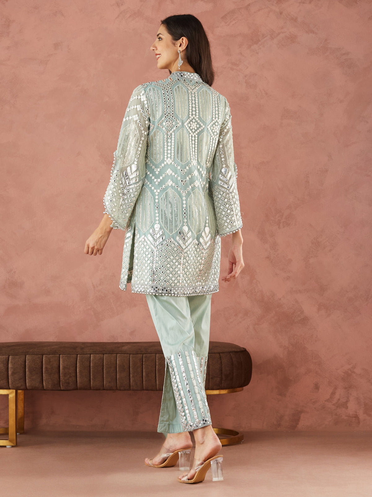 Palak Green Straight Kurta With Slit Pants