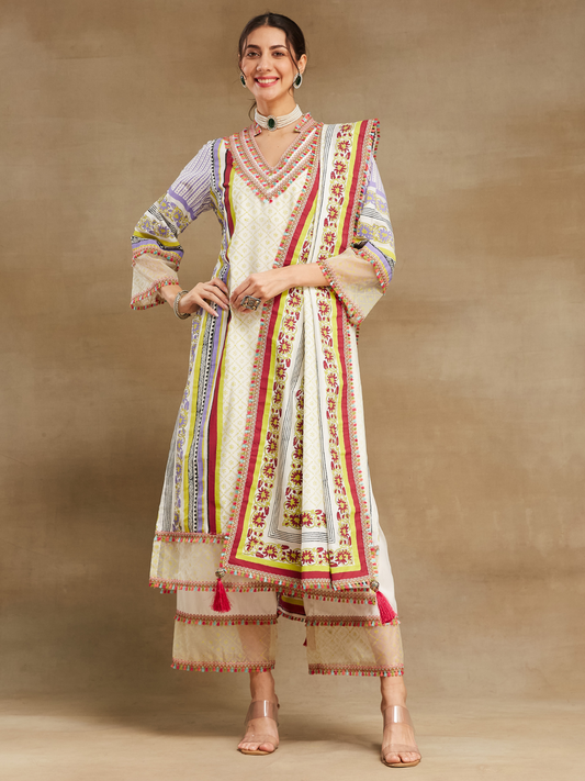 White Noor long straight kurta with plazo and dupatta