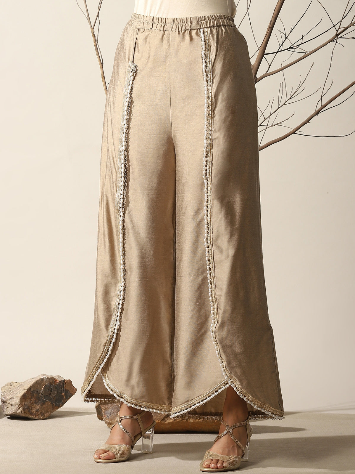 Gold Rahat Kurta With Flared Pant