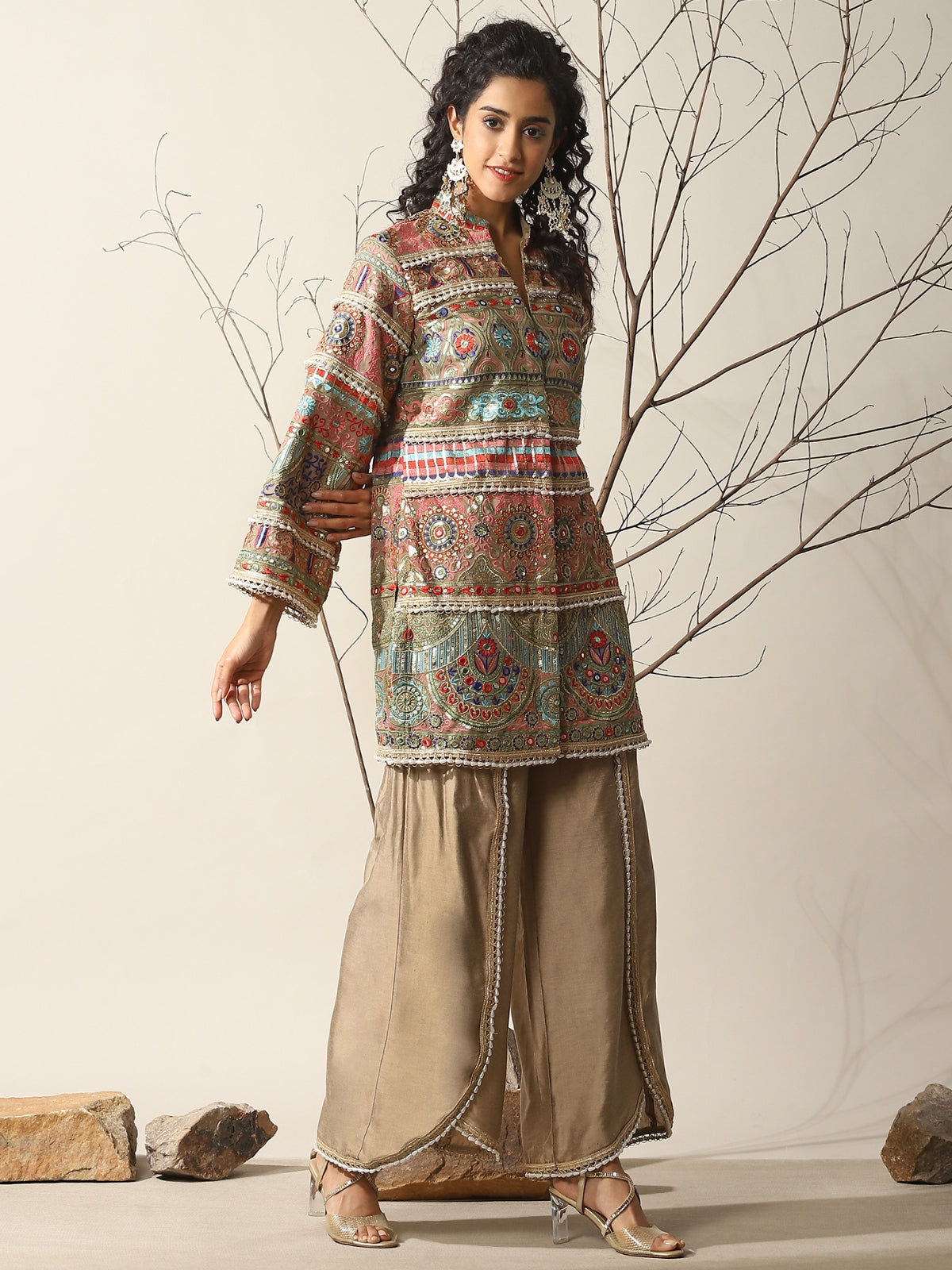 Gold Rahat Kurta With Flared Pant