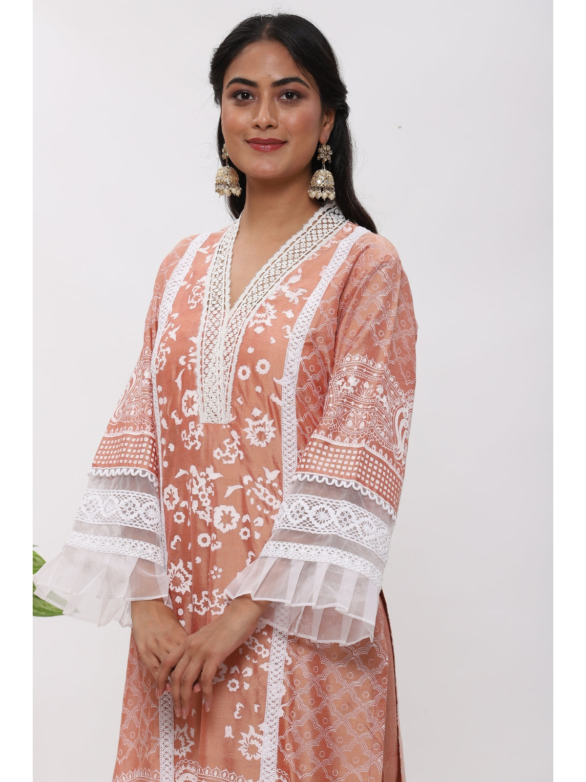 Peachy Orange Fanah Kurta With Plazo And Dupatta