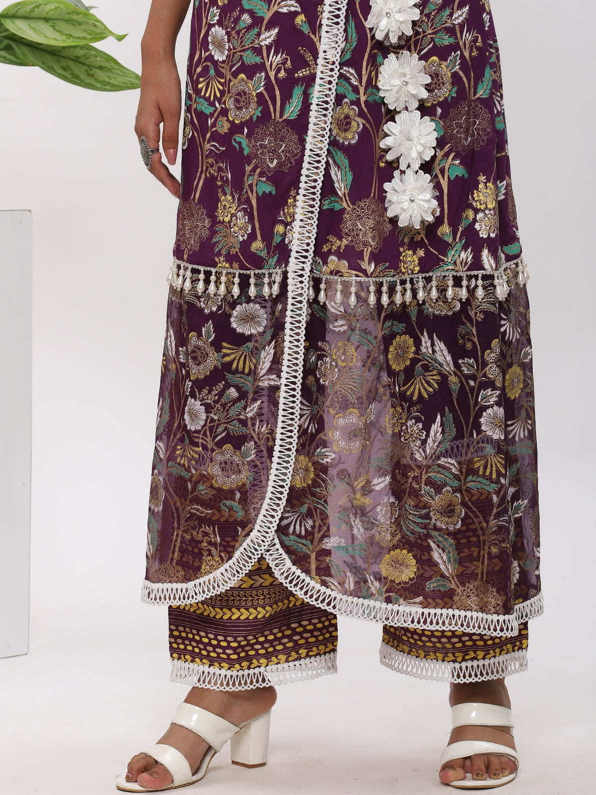 Purple Fanah Kurta With Plazo And Dupatta