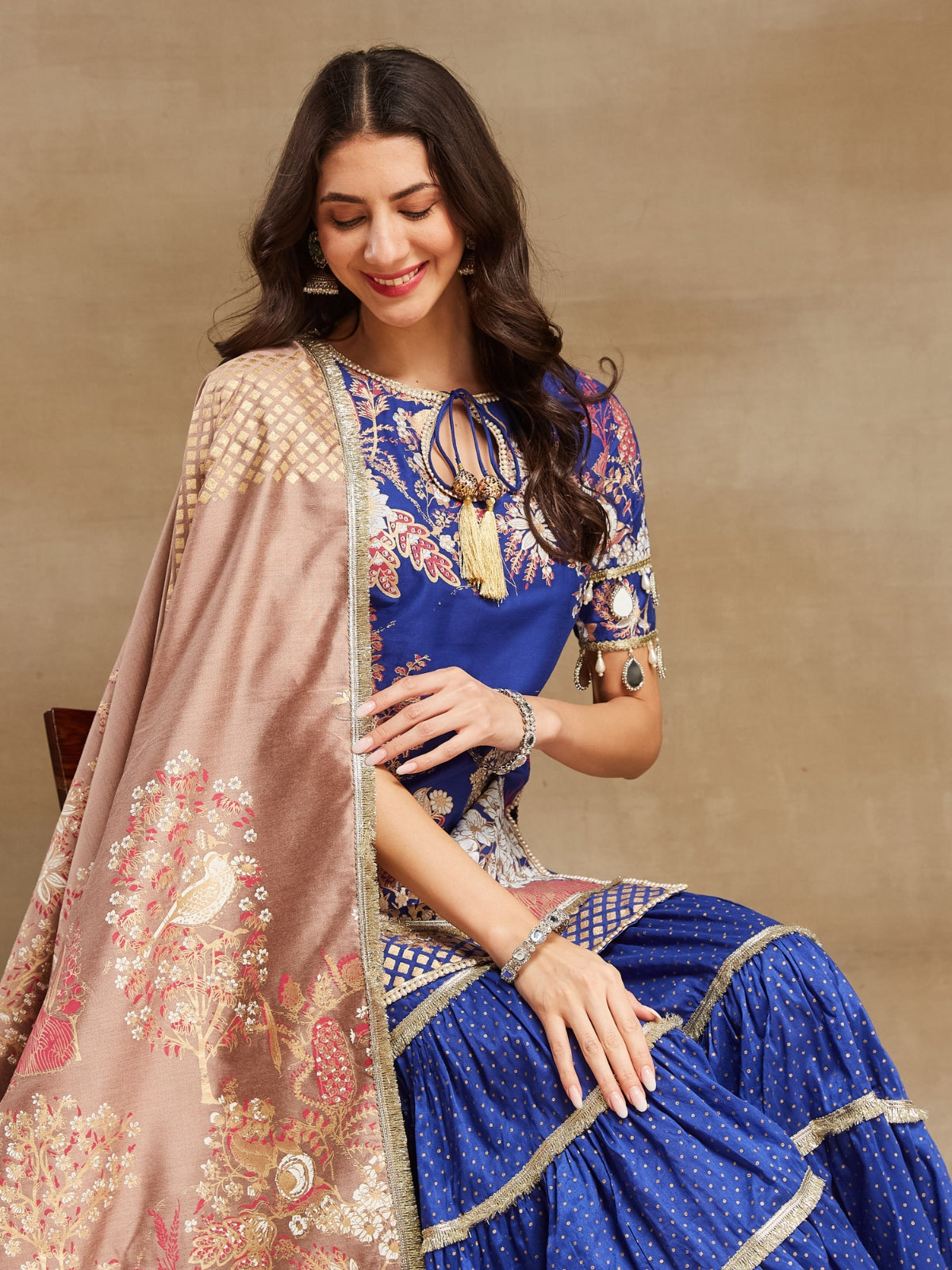 Blue Noor key hole kurta with garara and dupatta