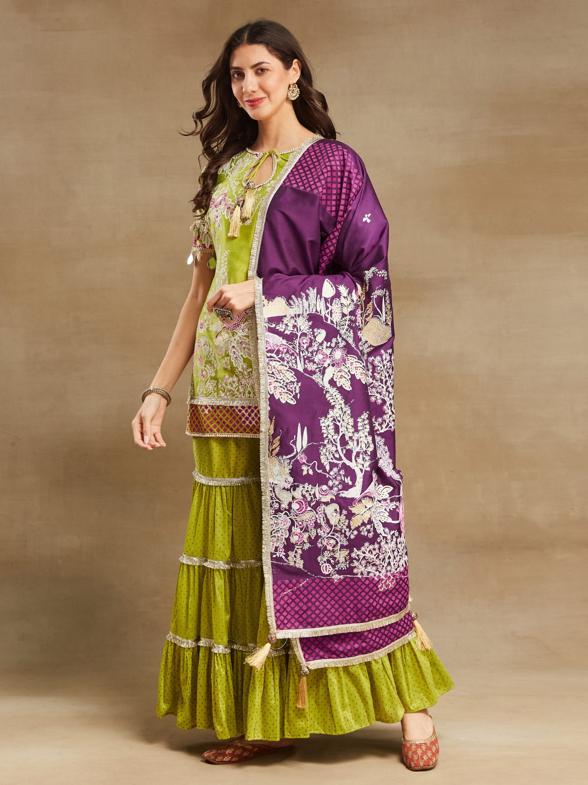 Green Noor key hole kurta with garara and dupatta