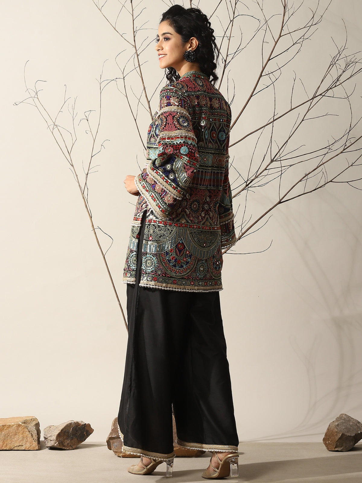 Black Rahat Kurta With Flared Pant