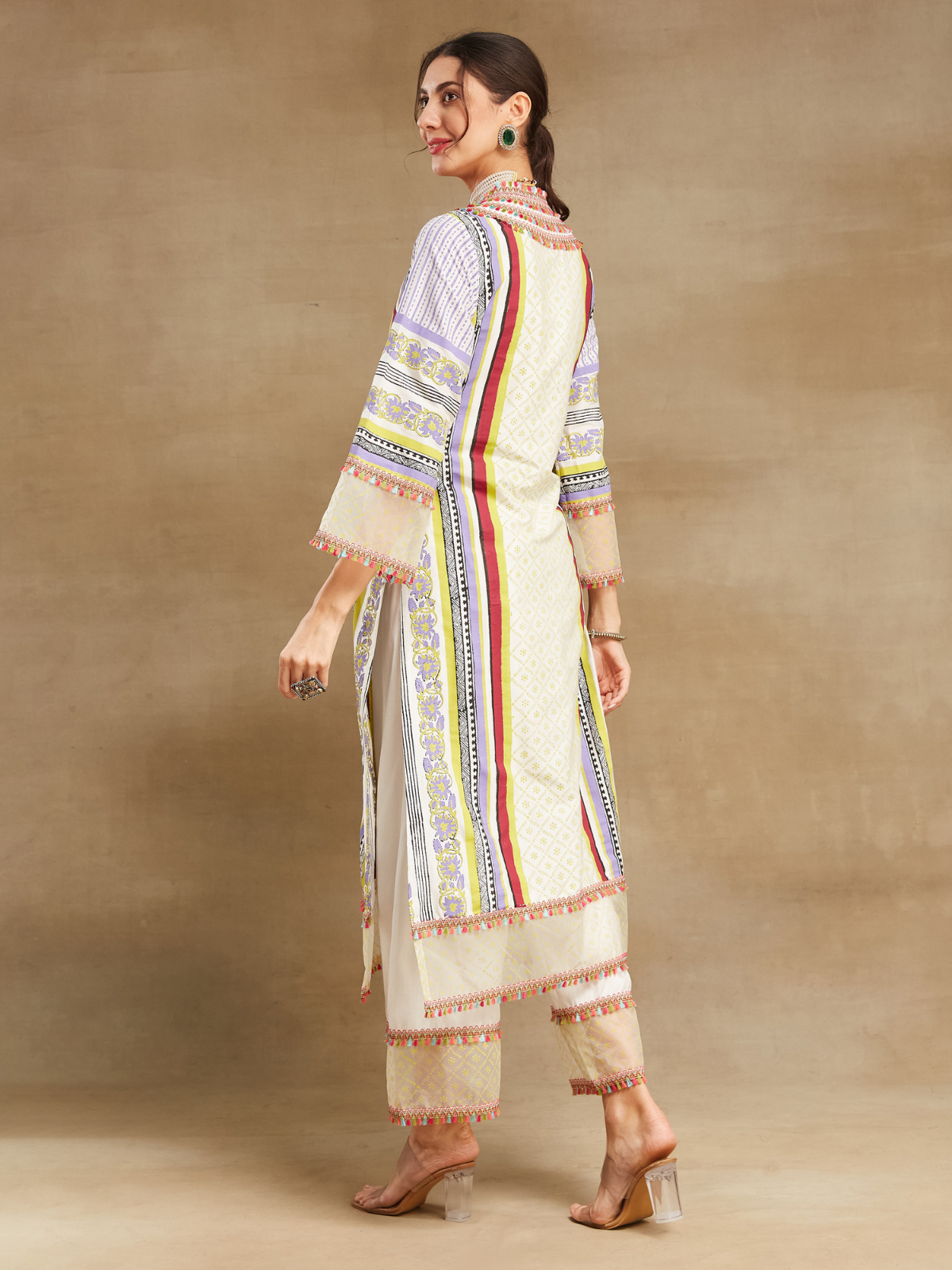 White Noor long straight kurta with plazo and dupatta