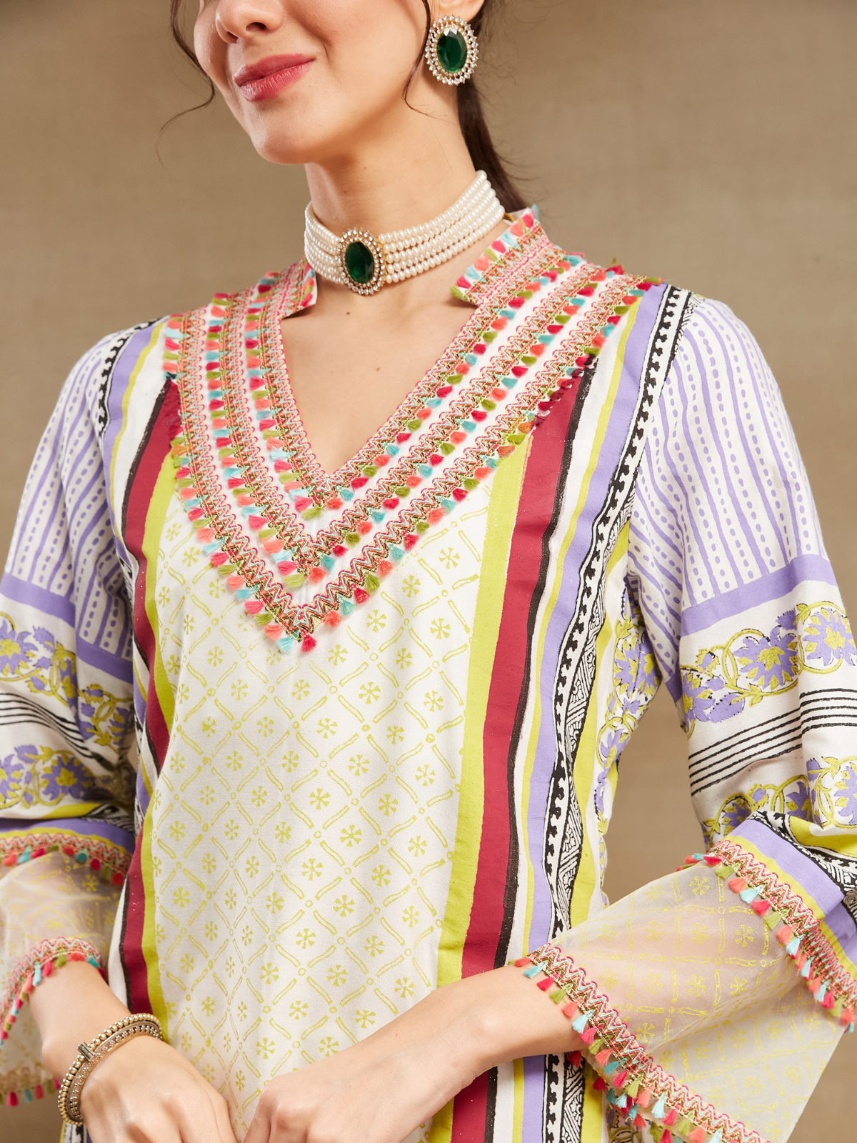 White Noor long straight kurta with plazo and dupatta