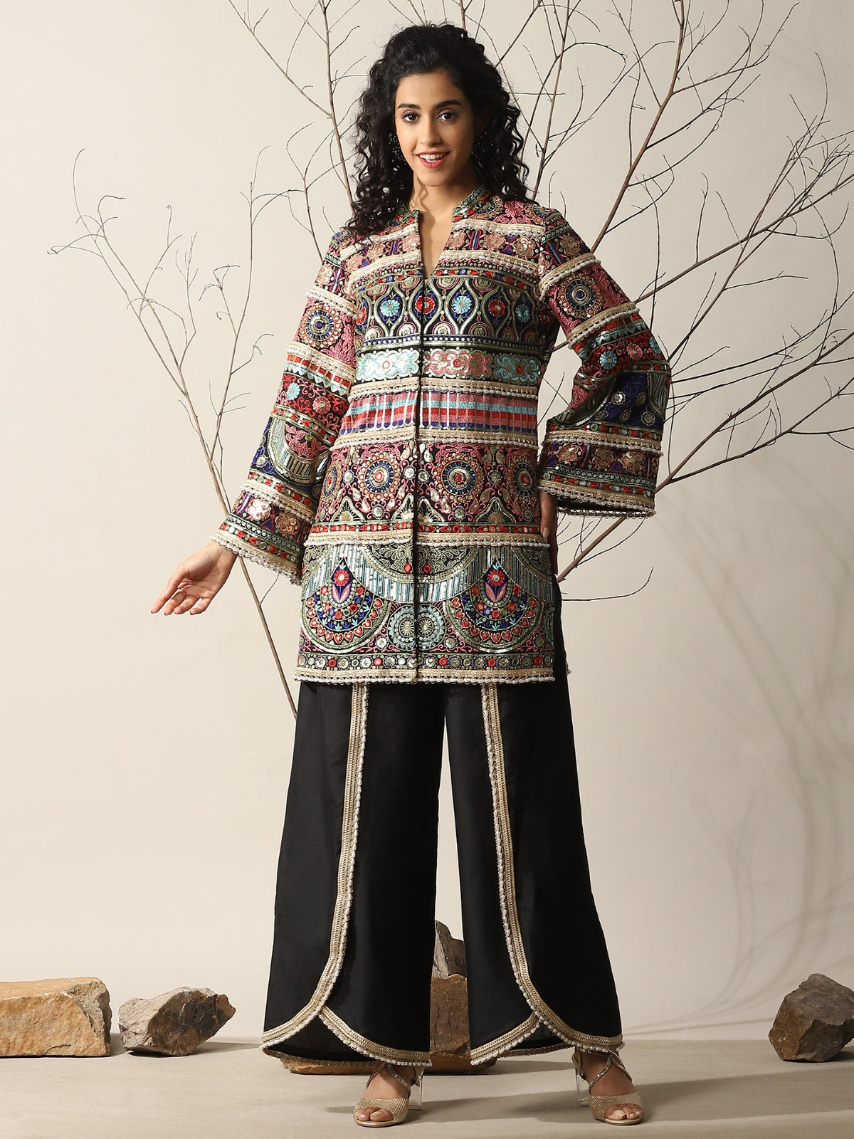 Black Rahat Kurta With Flared Pant